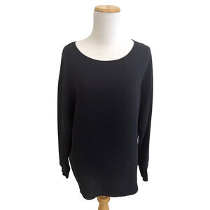 Vince Top S Double-Face Crepe Round Neck Bracelet-Sleeve Pullover Midnight Navy